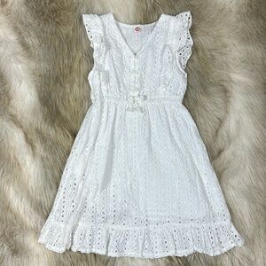Girls White Eyelet Ruffle Dress – Size 130 Sleeveless Lined Cotton